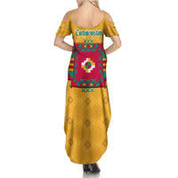 Turkmenistan Traditional Carpet Motif Family Matching Summer Maxi Dress and Hawaiian Shirt with Ethnic Pattern Design