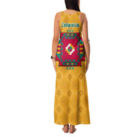 Turkmenistan Traditional Carpet Motif Family Matching Tank Maxi Dress and Hawaiian Shirt with Ethnic Pattern Design