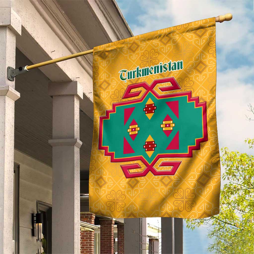 Turkmenistan Traditional Carpet Motif Garden Flag with Ethnic Pattern Design