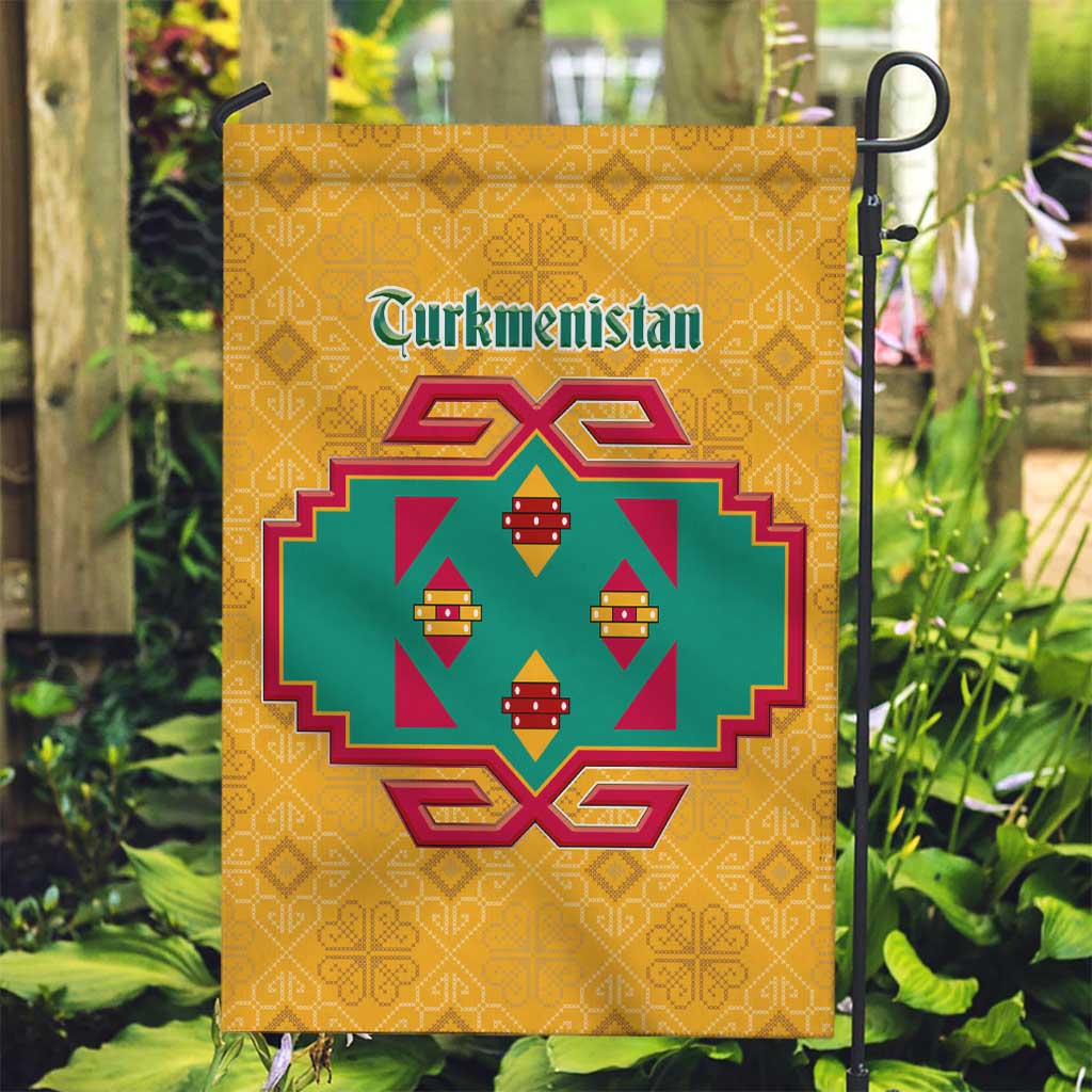 Turkmenistan Traditional Carpet Motif Garden Flag with Ethnic Pattern Design
