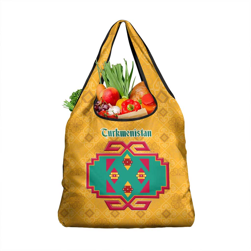 Turkmenistan Traditional Carpet Motif Grocery Bag with Ethnic Pattern Design