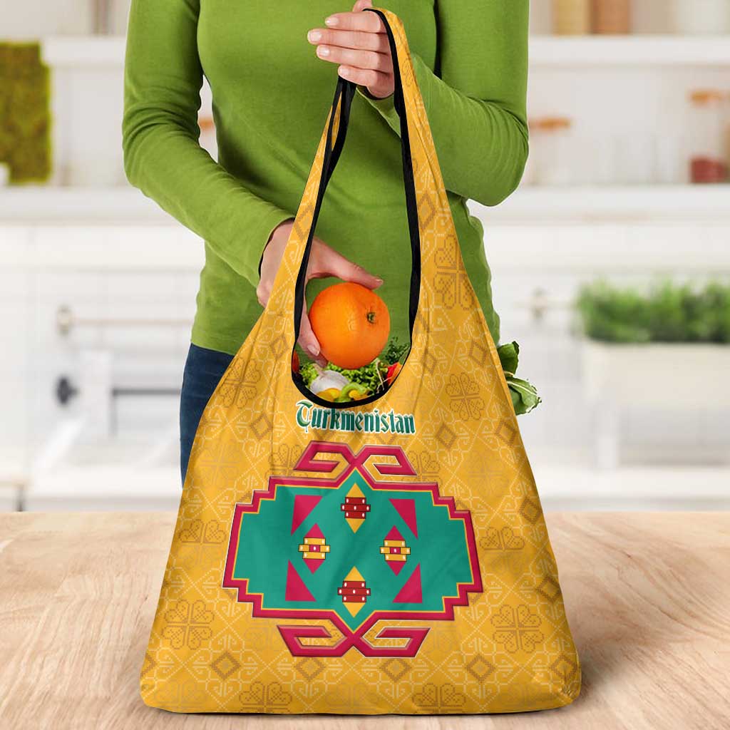 Turkmenistan Traditional Carpet Motif Grocery Bag with Ethnic Pattern Design
