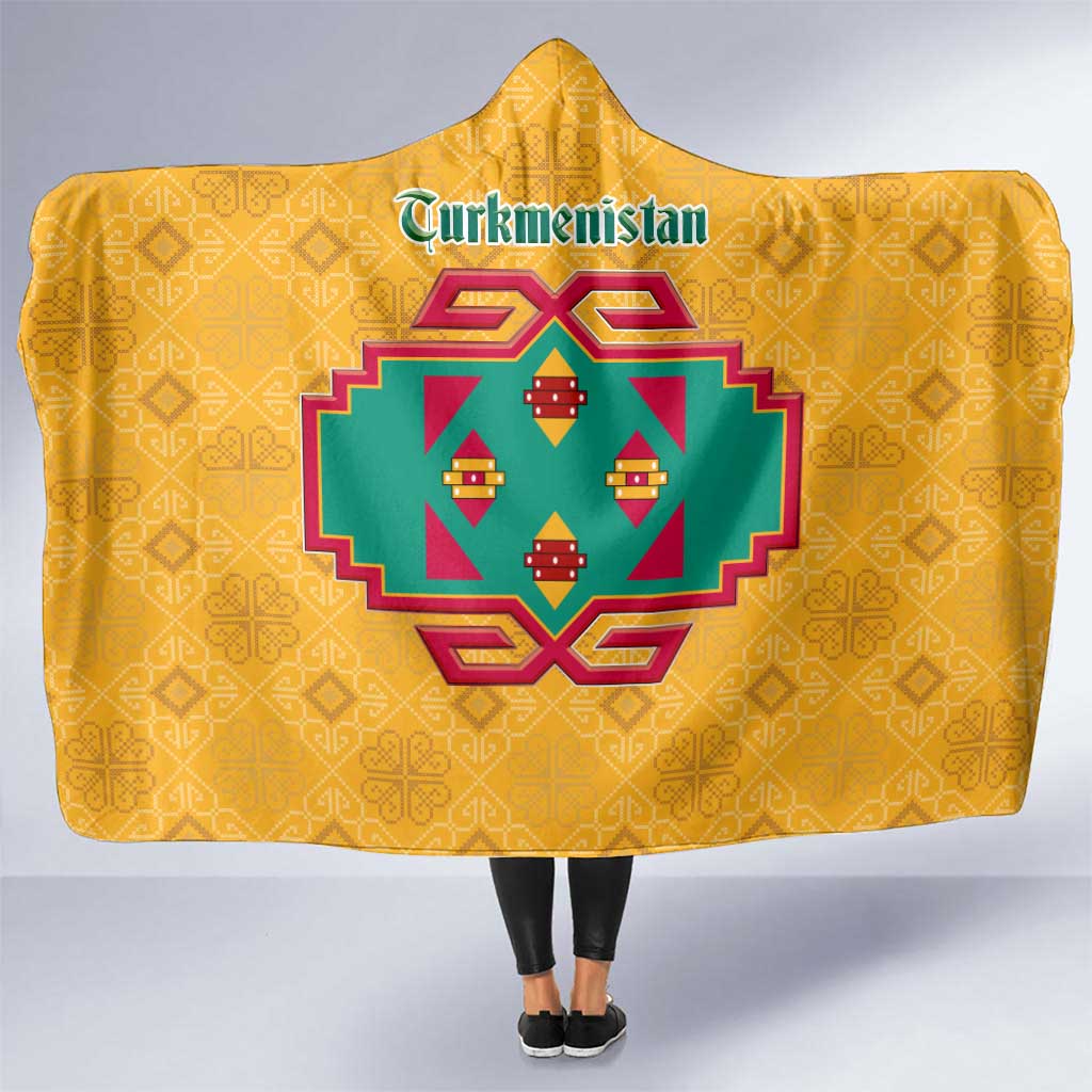 Turkmenistan Traditional Carpet Motif Hooded Blanket with Ethnic Pattern Design