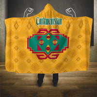 Turkmenistan Traditional Carpet Motif Hooded Blanket with Ethnic Pattern Design