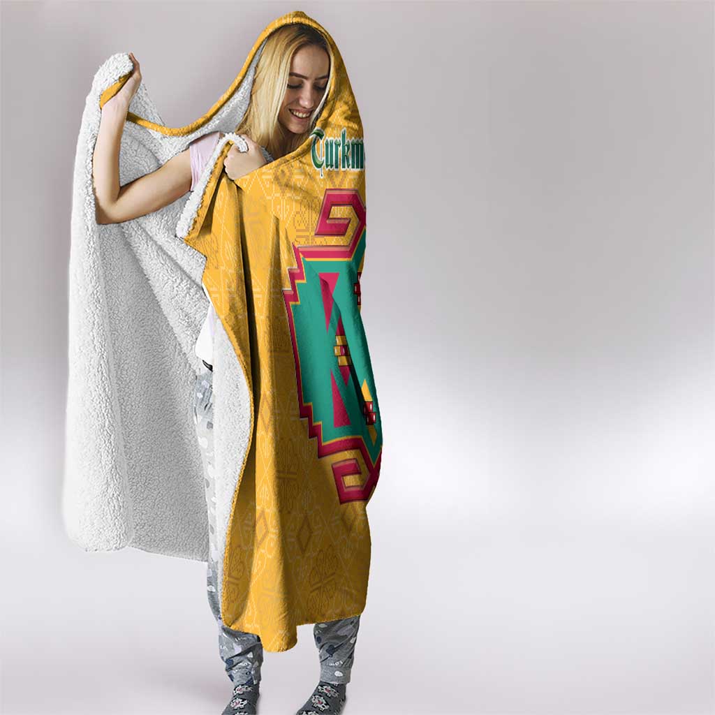 Turkmenistan Traditional Carpet Motif Hooded Blanket with Ethnic Pattern Design