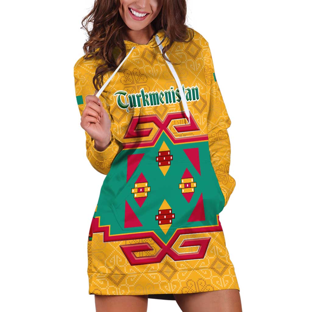 Turkmenistan Traditional Carpet Motif Hoodie Dress with Ethnic Pattern Design