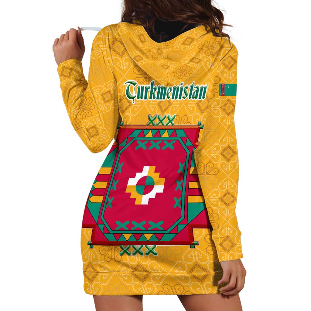 Turkmenistan Traditional Carpet Motif Hoodie Dress with Ethnic Pattern Design
