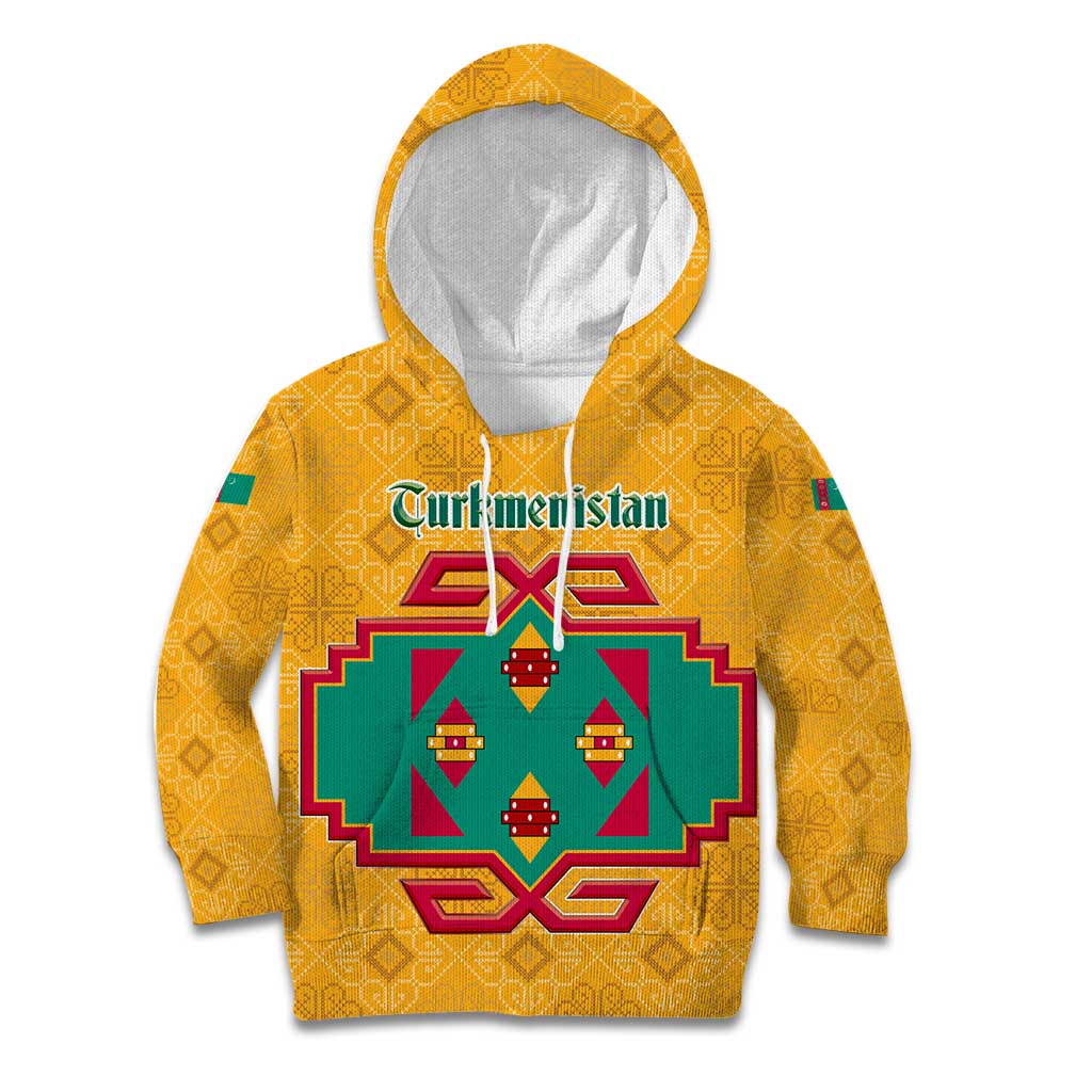 Turkmenistan Traditional Carpet Motif Kid Hoodie with Ethnic Pattern Design