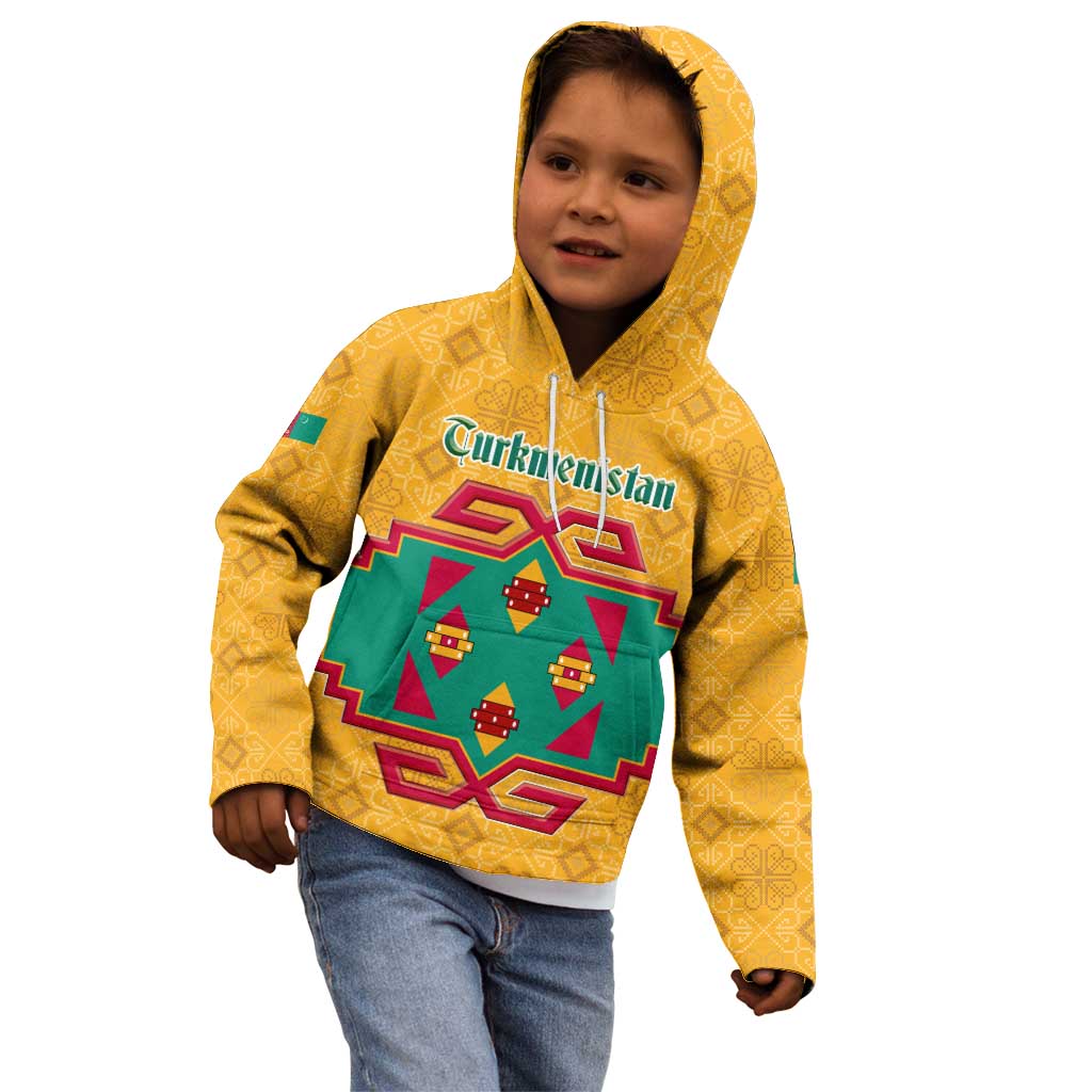 Turkmenistan Traditional Carpet Motif Kid Hoodie with Ethnic Pattern Design