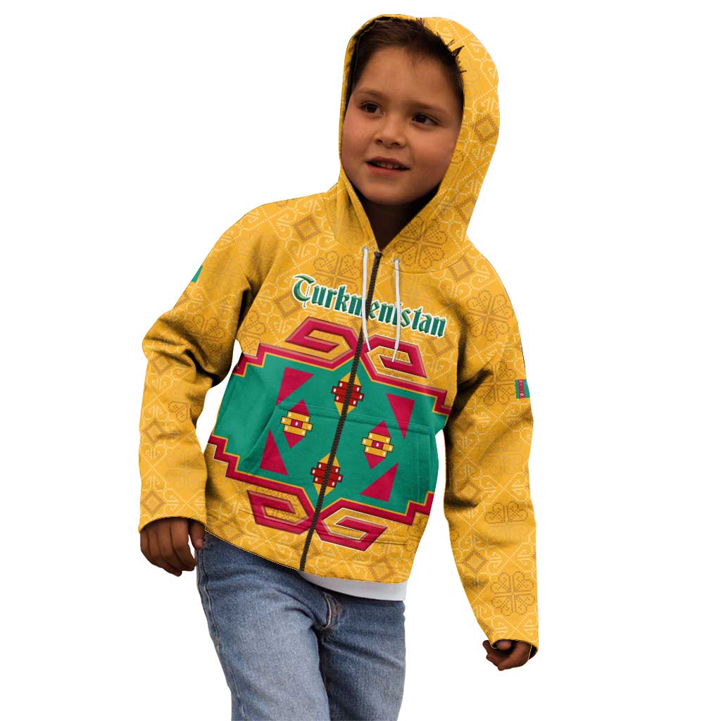 Turkmenistan Traditional Carpet Motif Kid Hoodie with Ethnic Pattern Design
