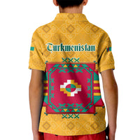 Turkmenistan Traditional Carpet Motif Kid Polo Shirt with Ethnic Pattern Design