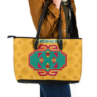 Turkmenistan Traditional Carpet Motif Leather Tote Bag with Ethnic Pattern Design