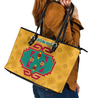 Turkmenistan Traditional Carpet Motif Leather Tote Bag with Ethnic Pattern Design