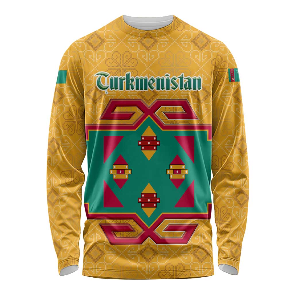 Turkmenistan Traditional Carpet Motif Long Sleeve Shirt with Ethnic Pattern Design