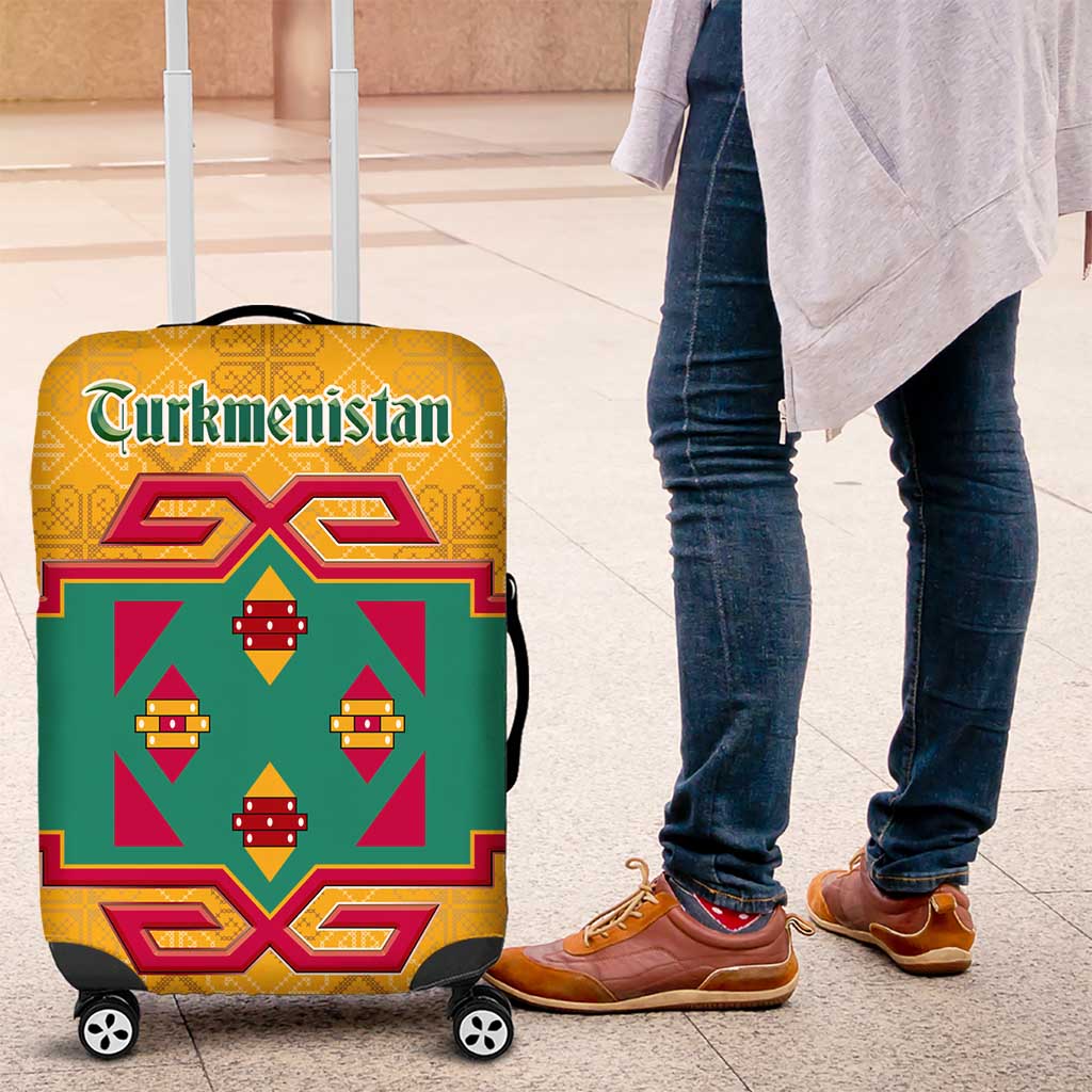 Turkmenistan Traditional Carpet Motif Luggage Cover with Ethnic Pattern Design