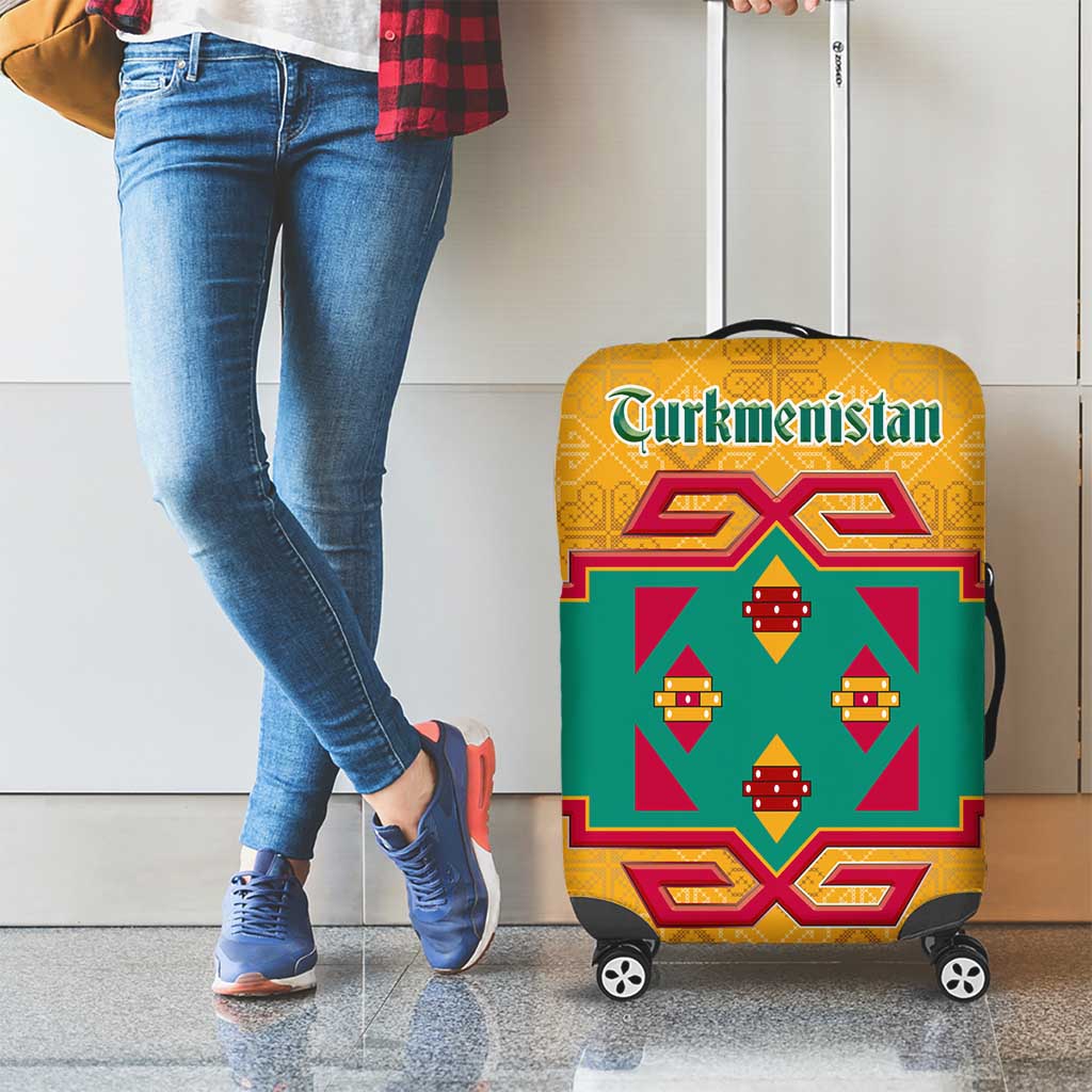 Turkmenistan Traditional Carpet Motif Luggage Cover with Ethnic Pattern Design