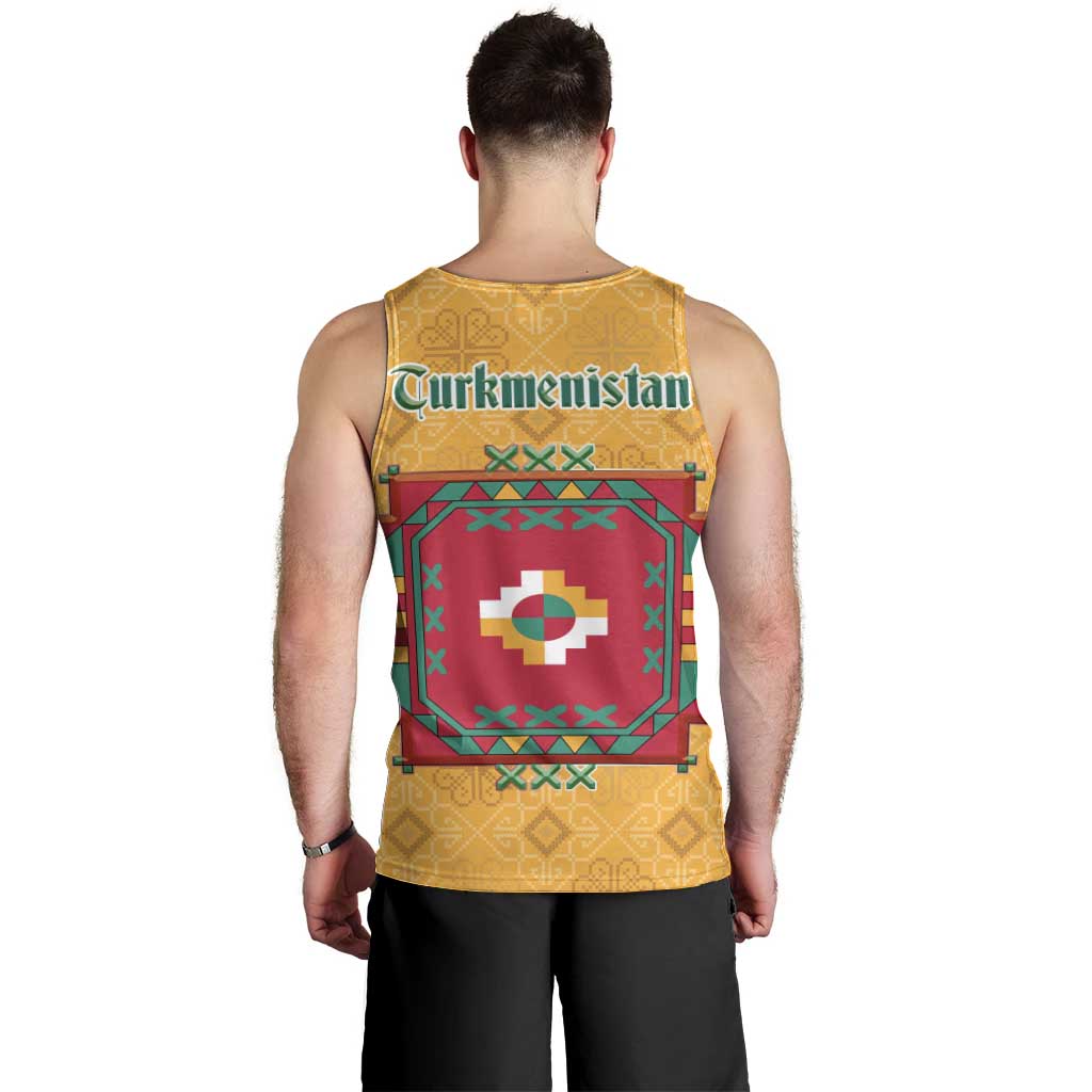 Turkmenistan Traditional Carpet Motif Men Tank Top with Ethnic Pattern Design