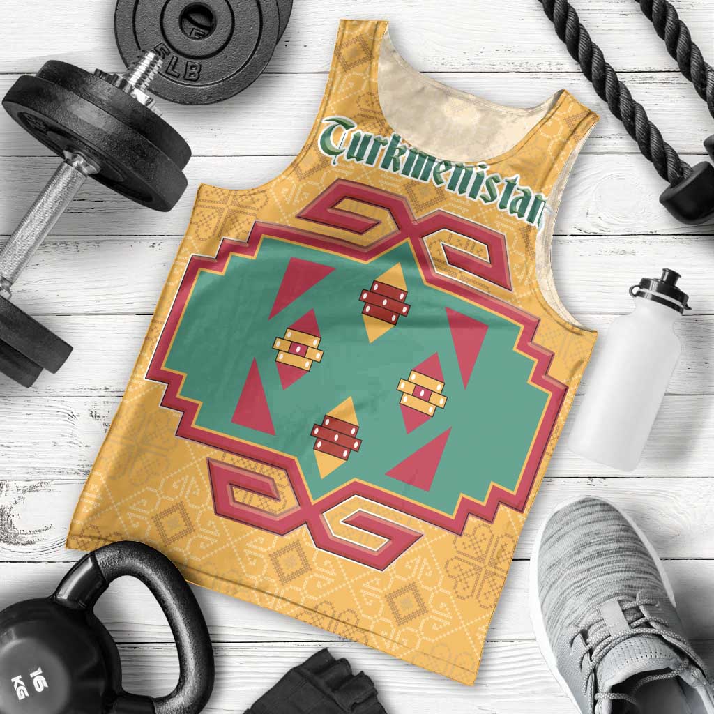 Turkmenistan Traditional Carpet Motif Men Tank Top with Ethnic Pattern Design
