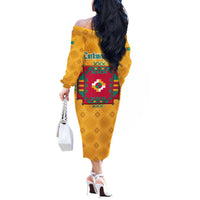 Turkmenistan Traditional Carpet Motif Off The Shoulder Long Sleeve Dress with Ethnic Pattern Design