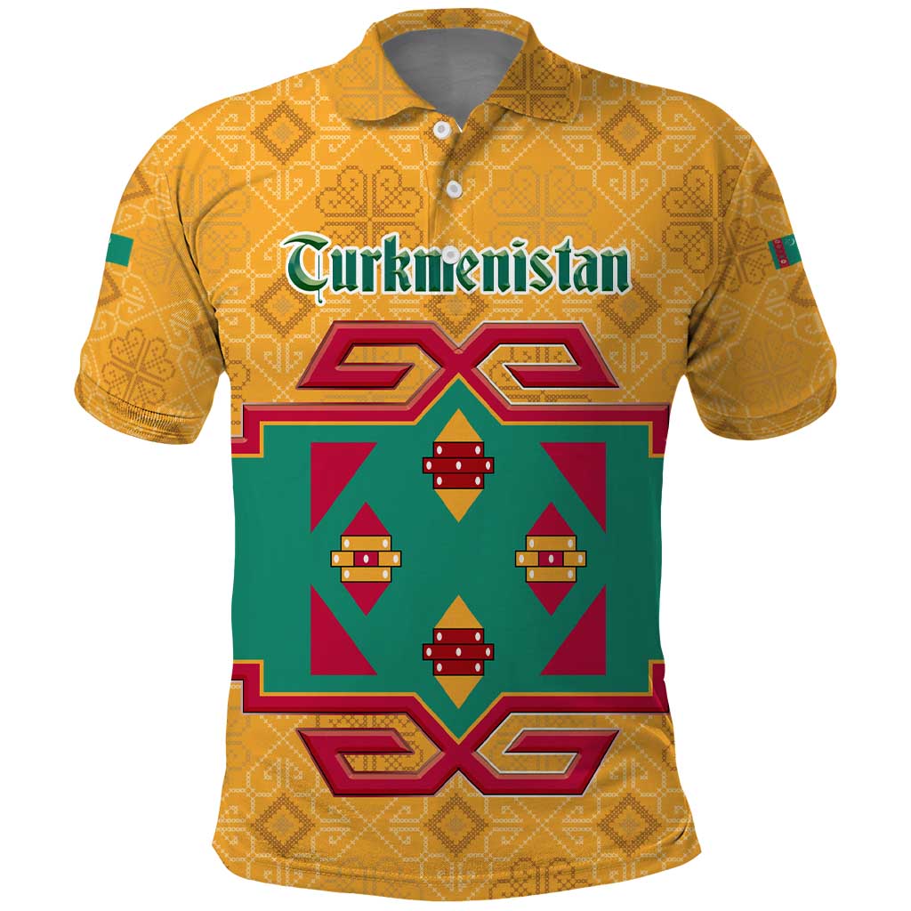 Turkmenistan Traditional Carpet Motif Polo Shirt with Ethnic Pattern Design