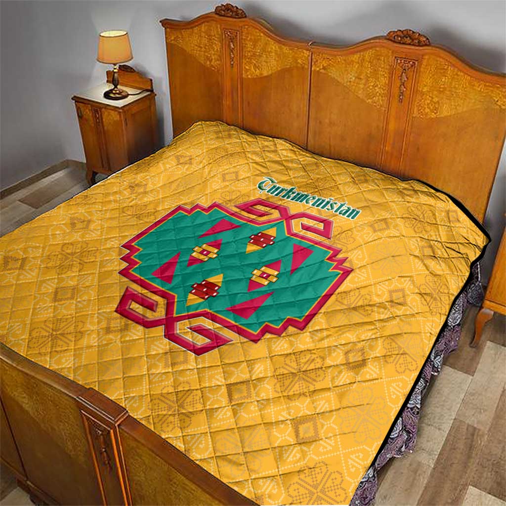 Turkmenistan Traditional Carpet Motif Quilt with Ethnic Pattern Design