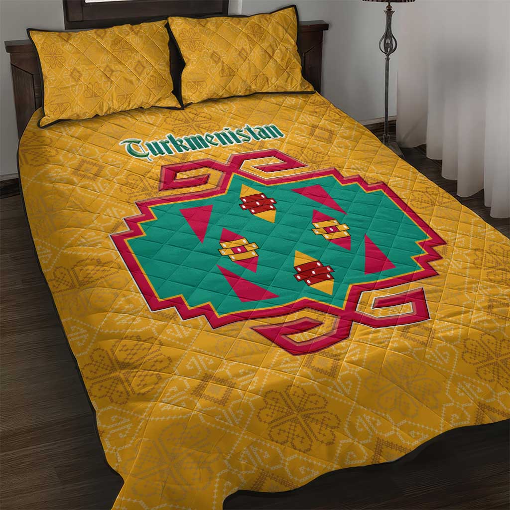 Turkmenistan Traditional Carpet Motif Quilt Bed Set with Ethnic Pattern Design