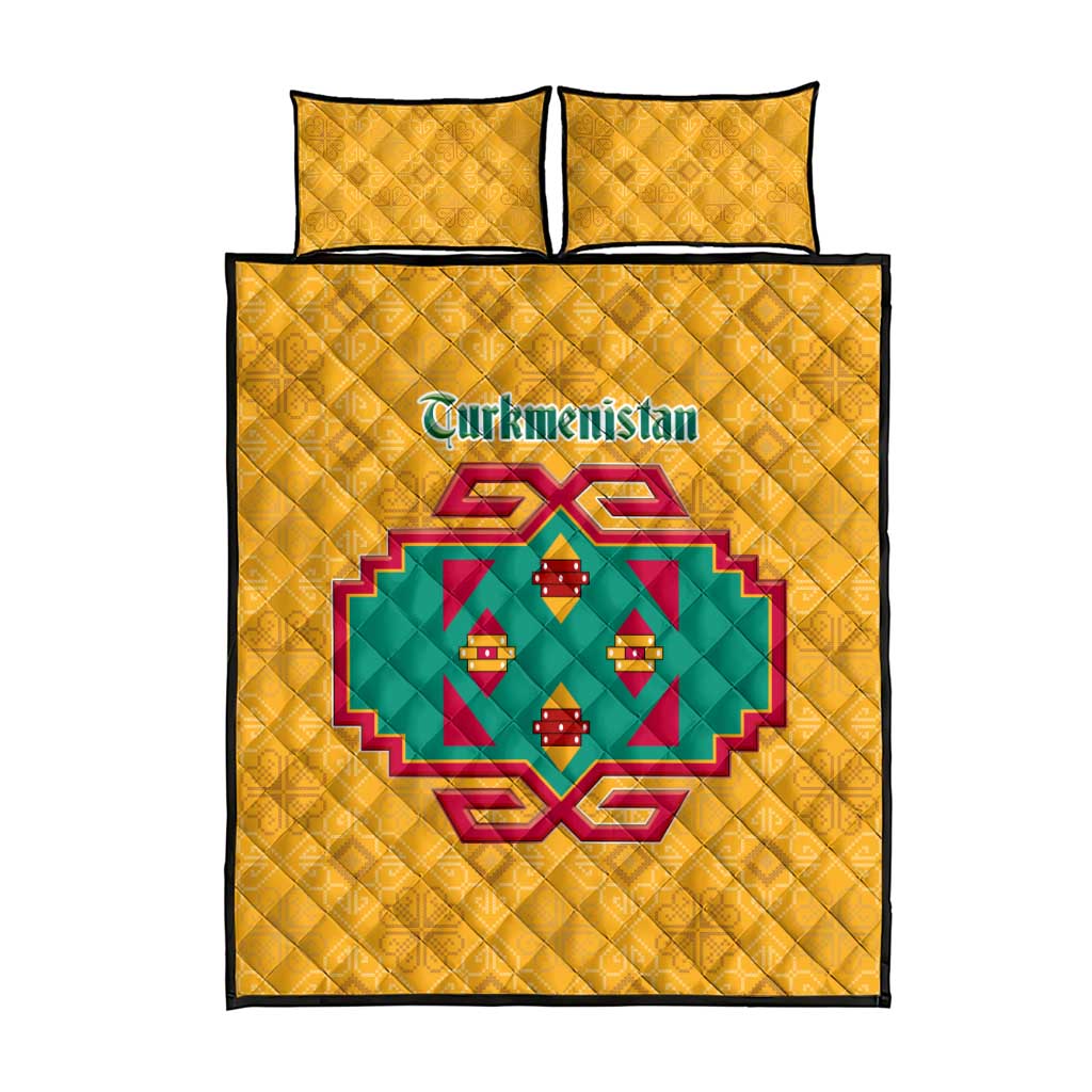 Turkmenistan Traditional Carpet Motif Quilt Bed Set with Ethnic Pattern Design