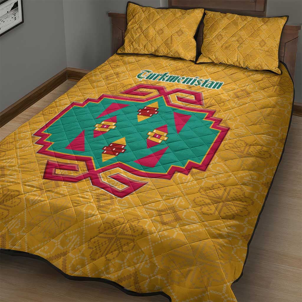 Turkmenistan Traditional Carpet Motif Quilt Bed Set with Ethnic Pattern Design
