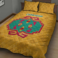 Turkmenistan Traditional Carpet Motif Quilt Bed Set with Ethnic Pattern Design