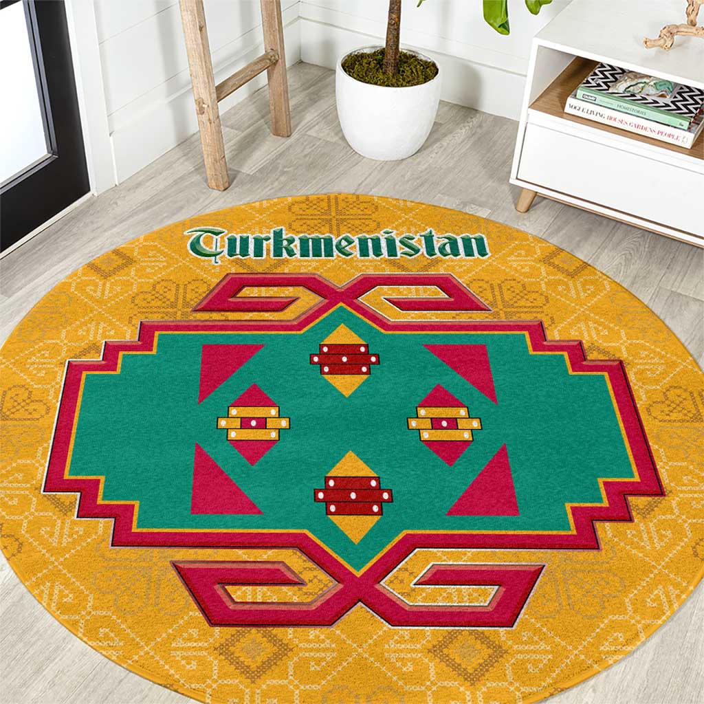 Turkmenistan Traditional Carpet Motif Round Carpet with Ethnic Pattern Design