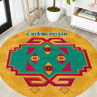 Turkmenistan Traditional Carpet Motif Round Carpet with Ethnic Pattern Design