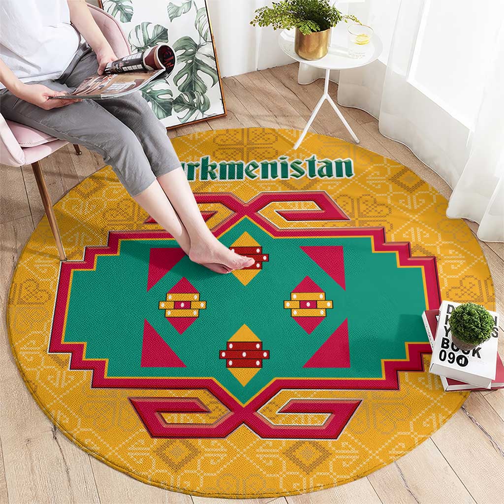 Turkmenistan Traditional Carpet Motif Round Carpet with Ethnic Pattern Design