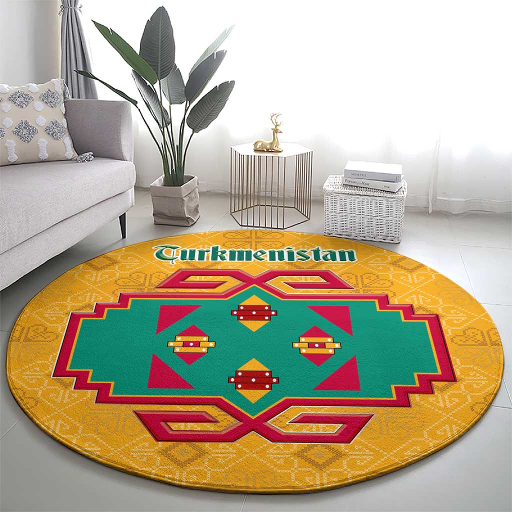 Turkmenistan Traditional Carpet Motif Round Carpet with Ethnic Pattern Design