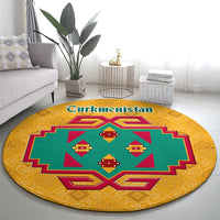 Turkmenistan Traditional Carpet Motif Round Carpet with Ethnic Pattern Design