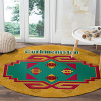 Turkmenistan Traditional Carpet Motif Round Carpet with Ethnic Pattern Design