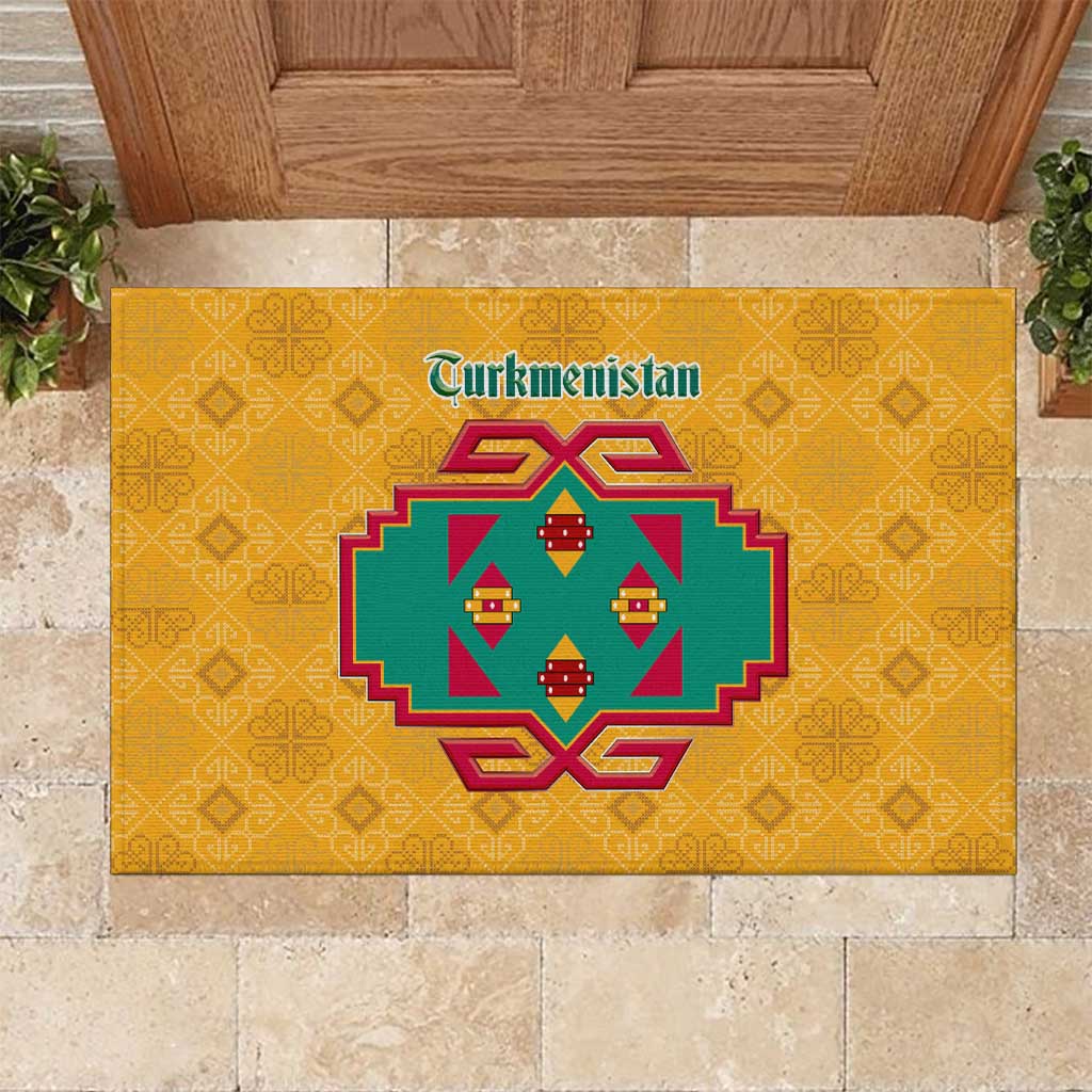 Turkmenistan Traditional Carpet Motif Rubber Doormat with Ethnic Pattern Design
