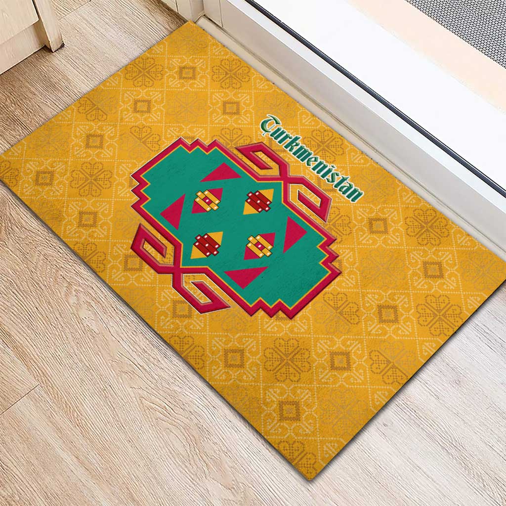 Turkmenistan Traditional Carpet Motif Rubber Doormat with Ethnic Pattern Design