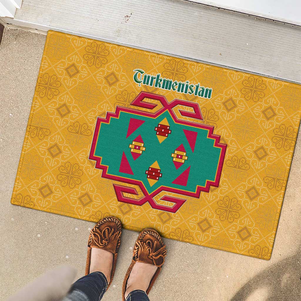 Turkmenistan Traditional Carpet Motif Rubber Doormat with Ethnic Pattern Design