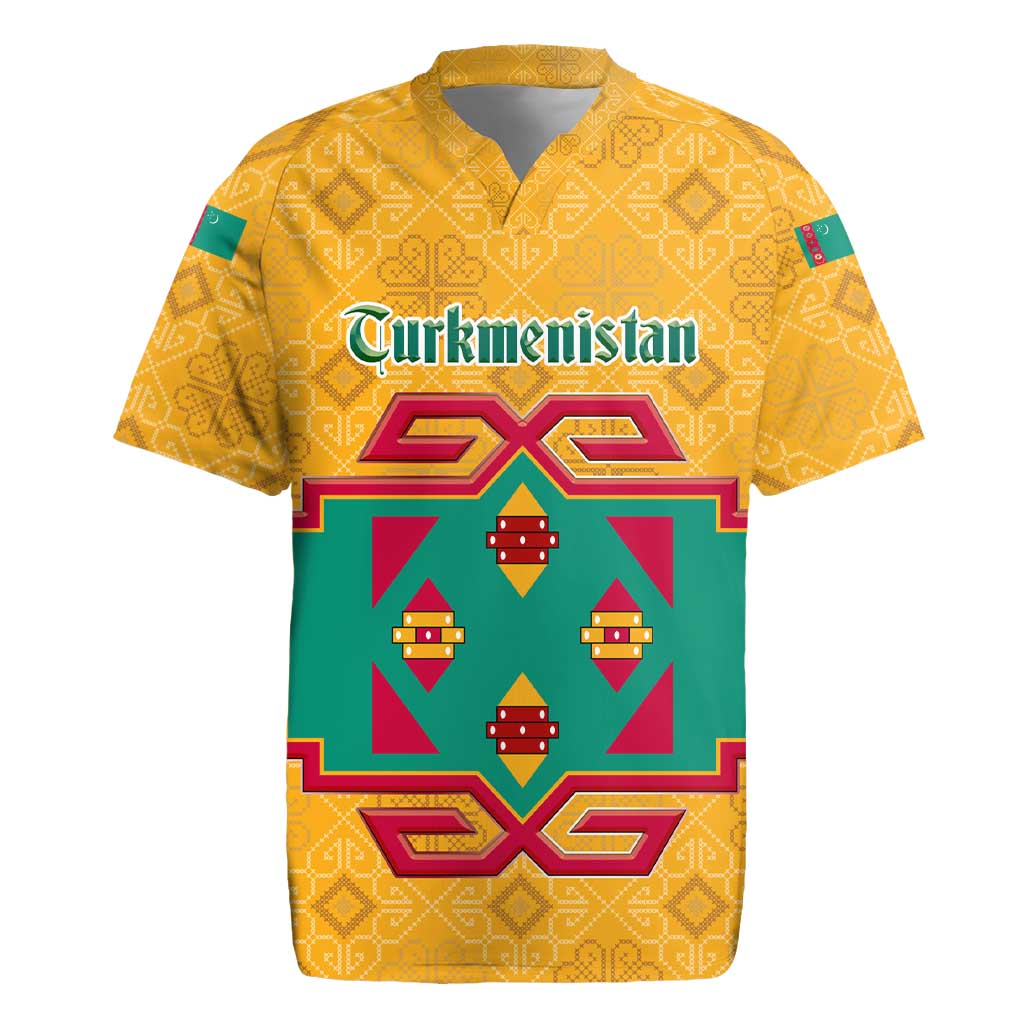Turkmenistan Traditional Carpet Motif Rugby Jersey with Ethnic Pattern Design