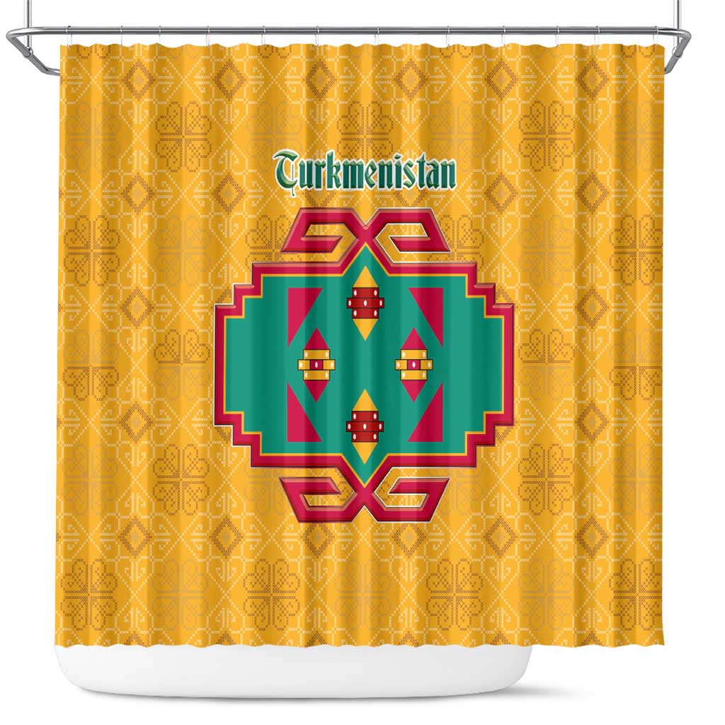 Turkmenistan Traditional Carpet Motif Shower Curtain with Ethnic Pattern Design