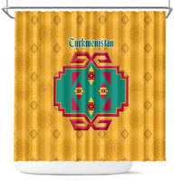 Turkmenistan Traditional Carpet Motif Shower Curtain with Ethnic Pattern Design