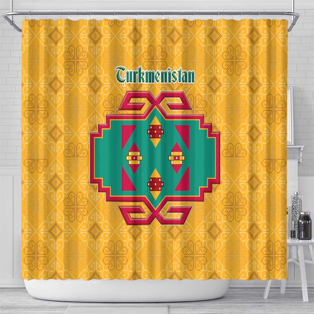 Turkmenistan Traditional Carpet Motif Shower Curtain with Ethnic Pattern Design