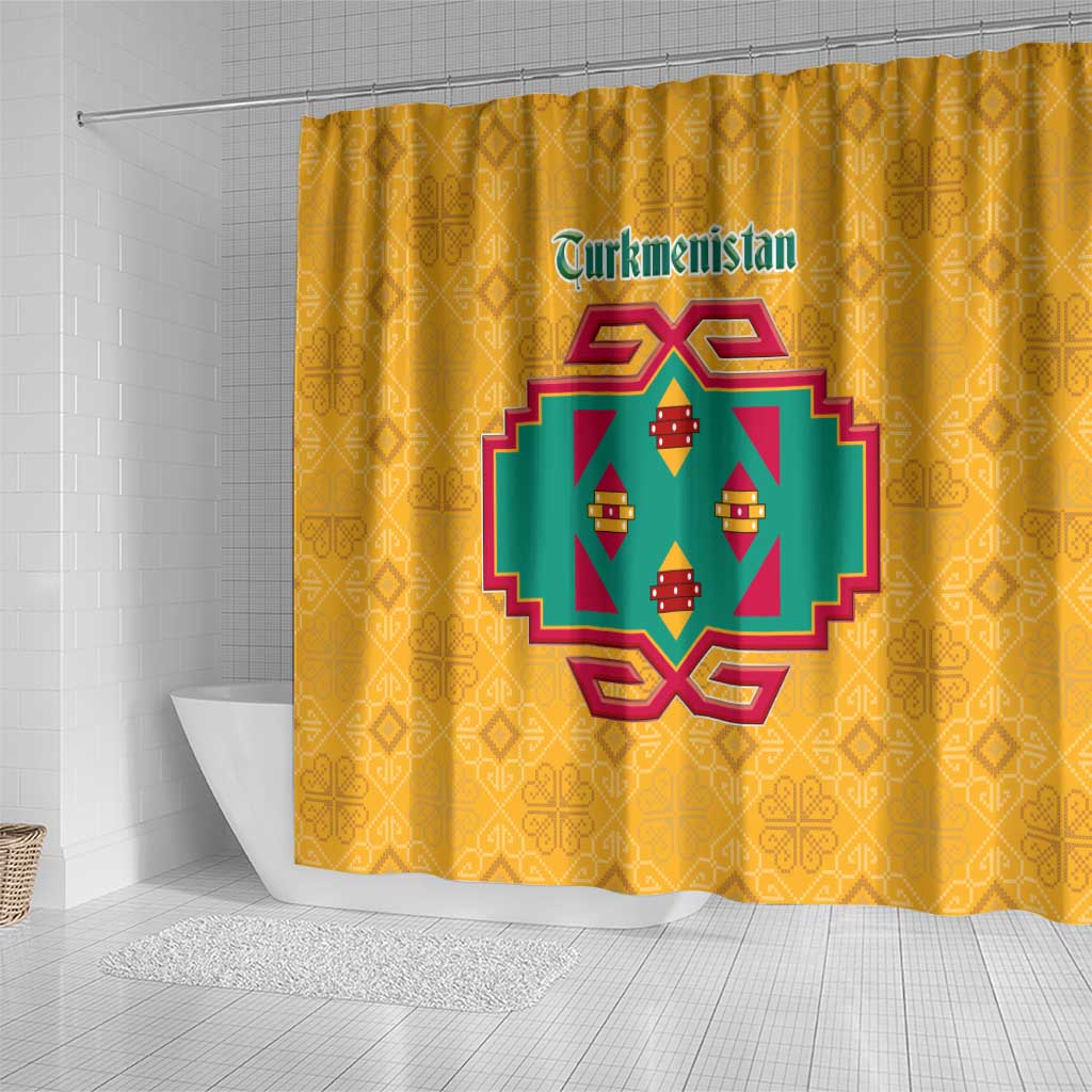 Turkmenistan Traditional Carpet Motif Shower Curtain with Ethnic Pattern Design