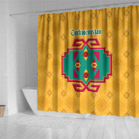 Turkmenistan Traditional Carpet Motif Shower Curtain with Ethnic Pattern Design