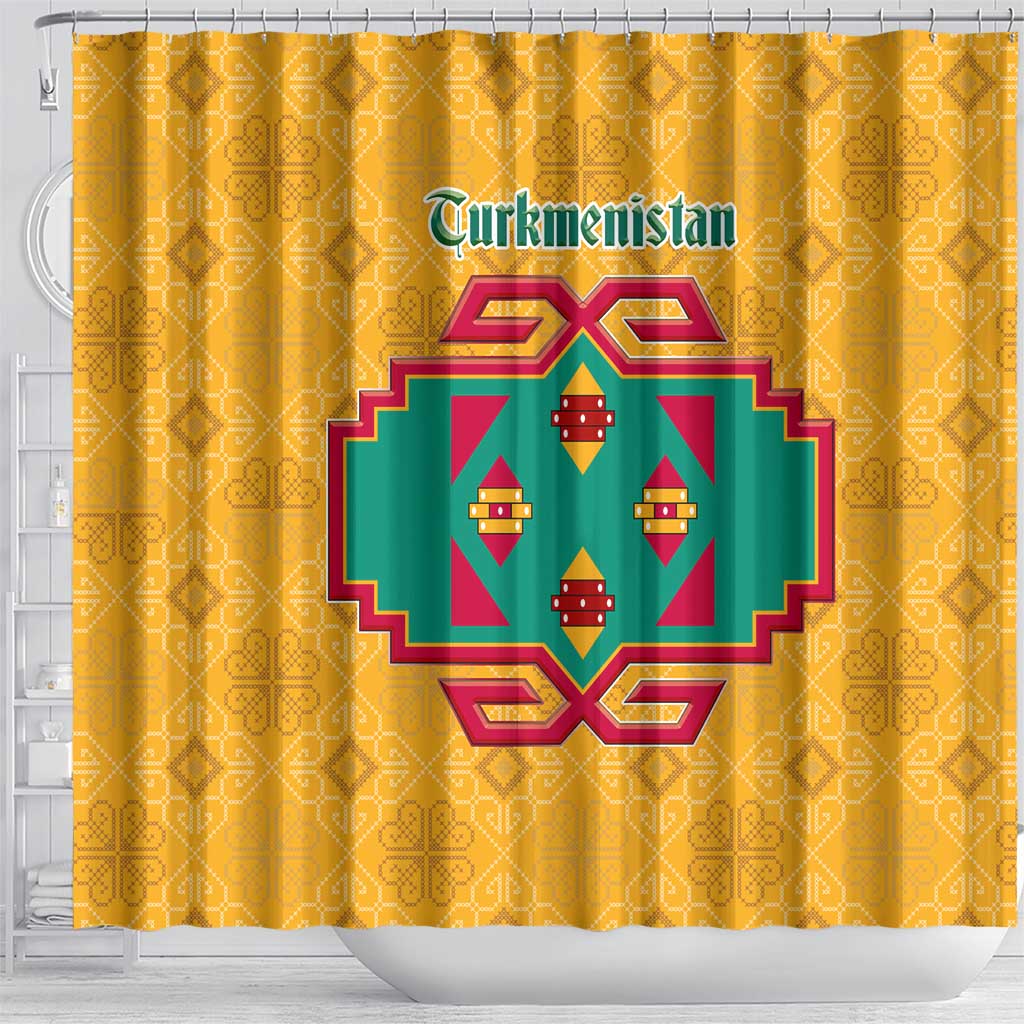 Turkmenistan Traditional Carpet Motif Shower Curtain with Ethnic Pattern Design