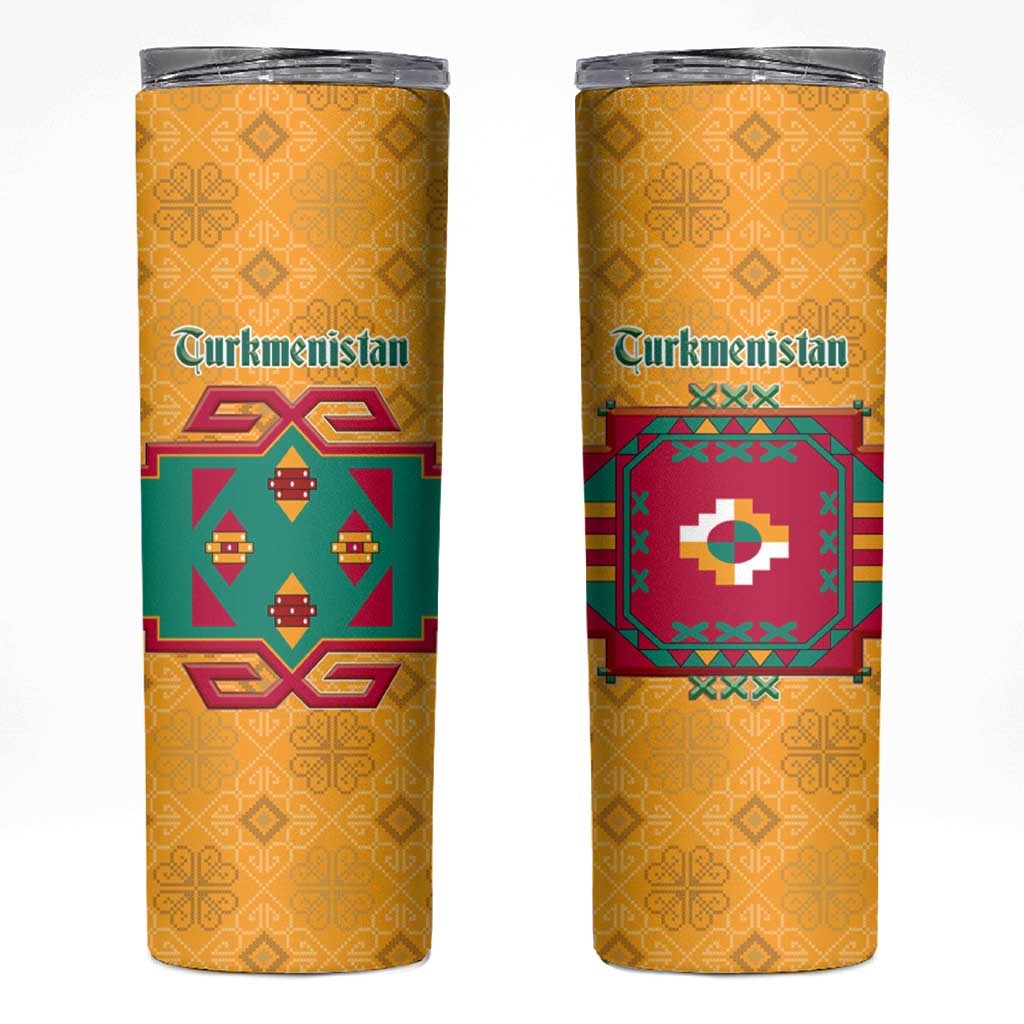Turkmenistan Traditional Carpet Motif Skinny Tumbler with Ethnic Pattern Design