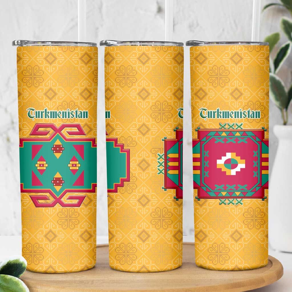 Turkmenistan Traditional Carpet Motif Skinny Tumbler with Ethnic Pattern Design