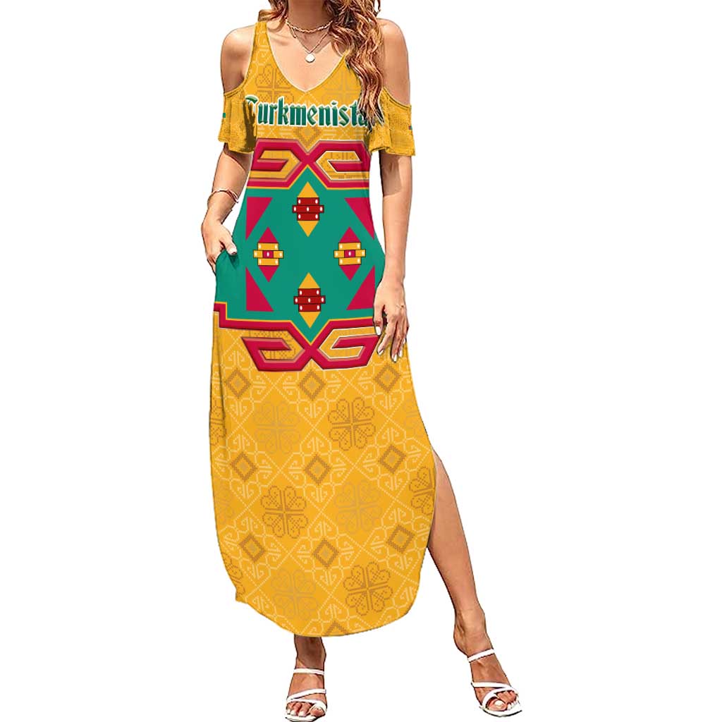 Turkmenistan Traditional Carpet Motif Summer Maxi Dress with Ethnic Pattern Design