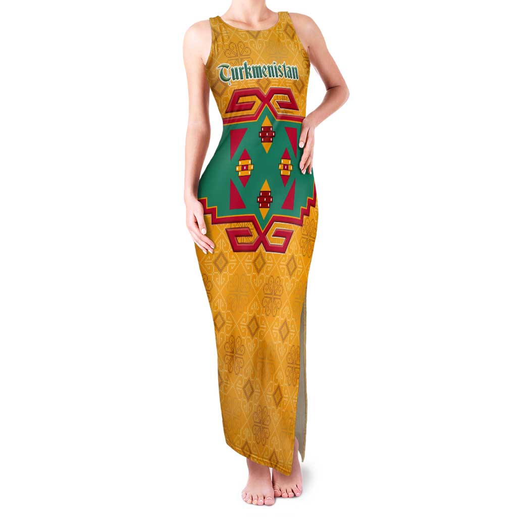 Turkmenistan Traditional Carpet Motif Tank Maxi Dress with Ethnic Pattern Design