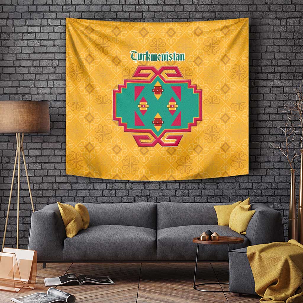 Turkmenistan Traditional Carpet Motif Tapestry with Ethnic Pattern Design